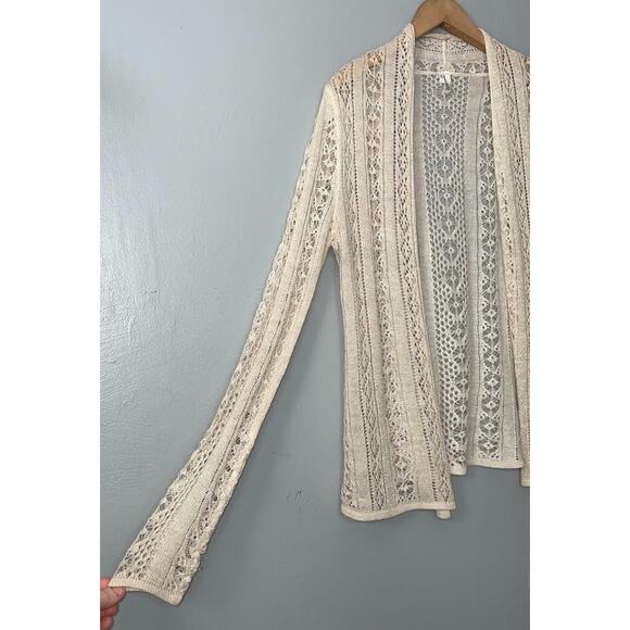 Studio Y Fits Size Small Beige Metallic Gold Pointelle Lightweight Cardigan 70s - Picture 2 of 9